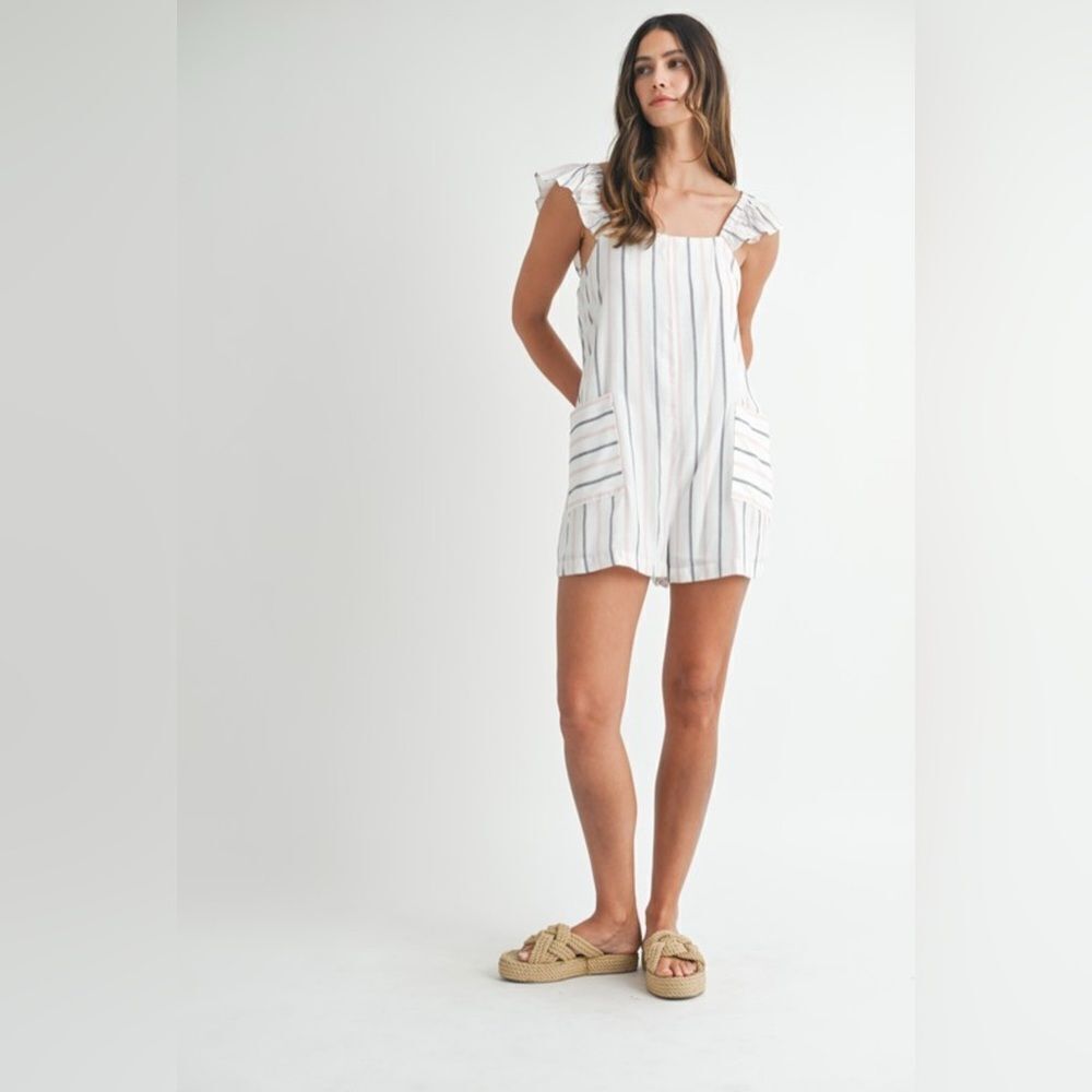 Striped Ruffle Sleeve Romper - Picture 8 of 9